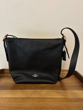 Coach Val Black Pebbled Leather Duffle Shoulder Bag